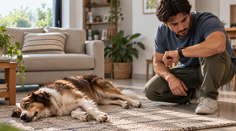 Concerned Owner Watching Resting Dog