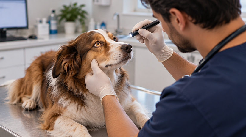 Veterinarian Examines Dog’s Eyes