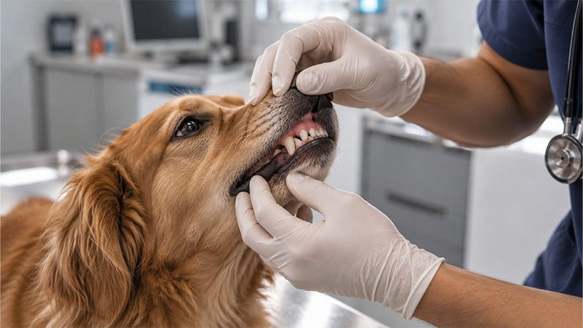 Veterinary Dental Examination of a Golden Retriever